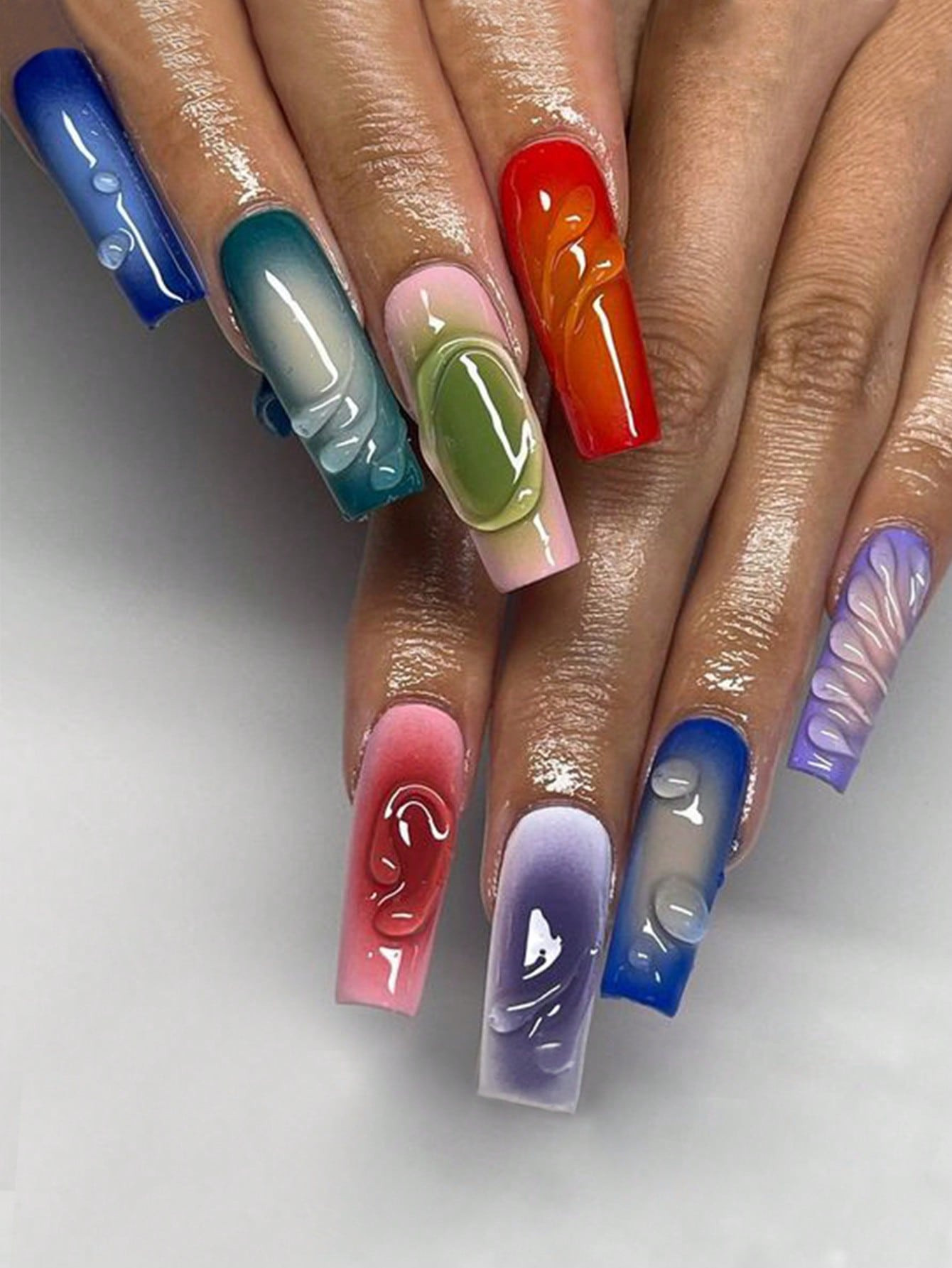 3D Color Block Medium Square Nails - 24pcs + 1 Jelly Sticker + 1 Nail File | SHEIN USA | SHEIN