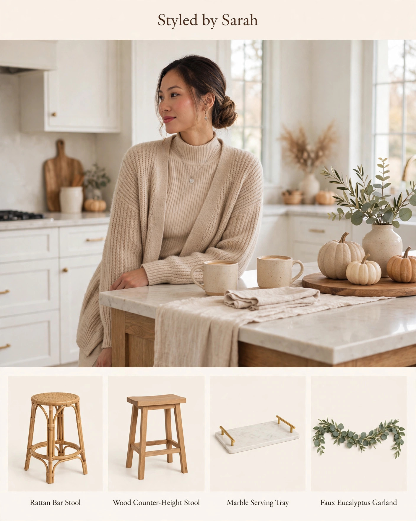 Kitchen Island Upgrades 🍳 Refresh your kitchen — rattan bar stool set of 2, solid wood counter-height stools, marble serving tray, and faux eucalyptus garland. #LTKHome #kitchenisland #kitchenupgrades 

 