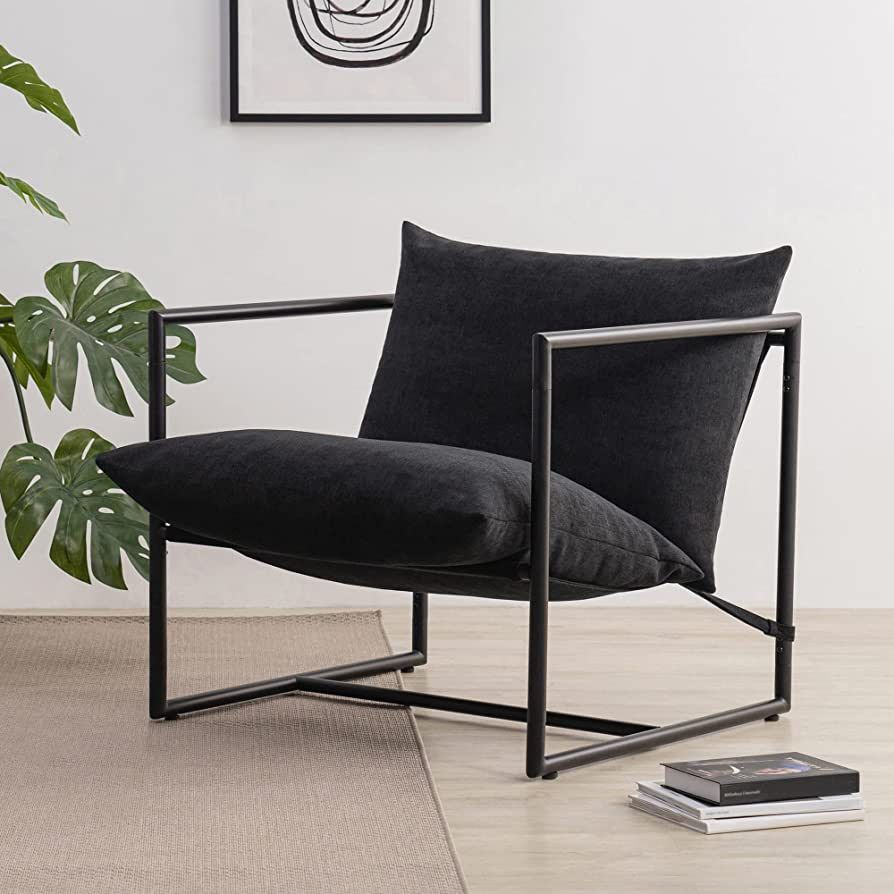 ZINUS Aidan Sling Accent Chair / Metal Framed Armchair with Shredded Foam Cushioning, Black | Amazon (US)