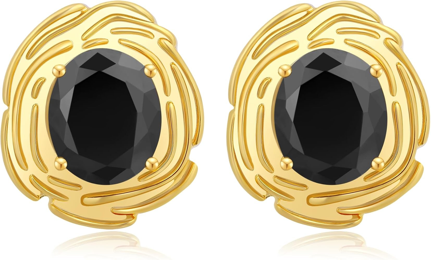Chunky Gold Geometric Stud Earrings Trendy Vintage 14K Gold Plated Black Cubic Zirconia Statement... | Amazon (US)