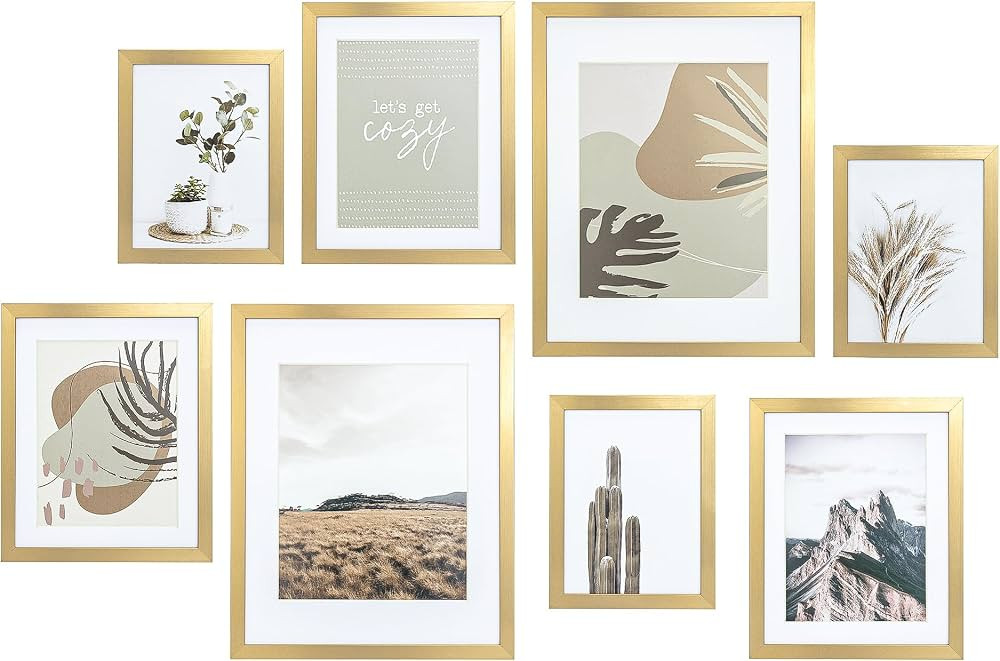 ArtbyHannah 8 Pack Modern Gallery Wall Frame Set, Gold Picture Frames Collage Wall Decor for Home... | Amazon (US)