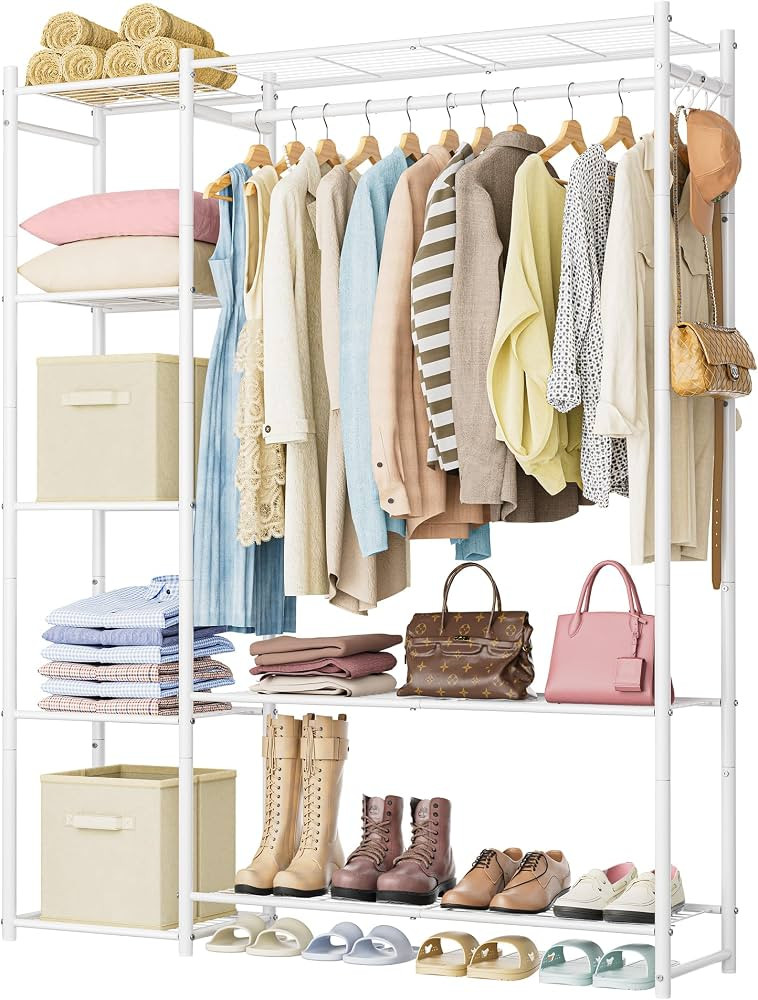 HOMIDEC Wardrobe Closet,Portable Clothes Rack with 4 Tiers Shelves | Amazon (US)