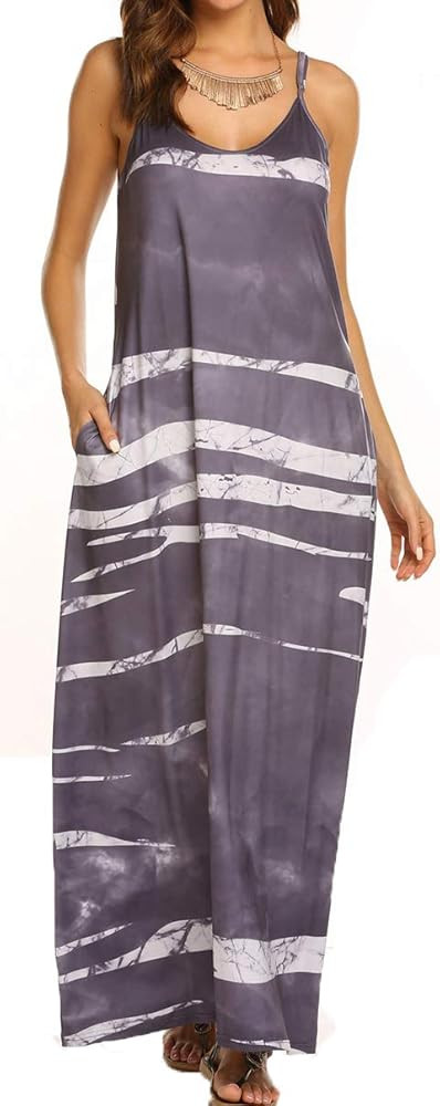 Women's Summer Casual Floral Printed Bohemian Spaghetti Strap Floral Long Maxi Dress with Pockets | Amazon (US)