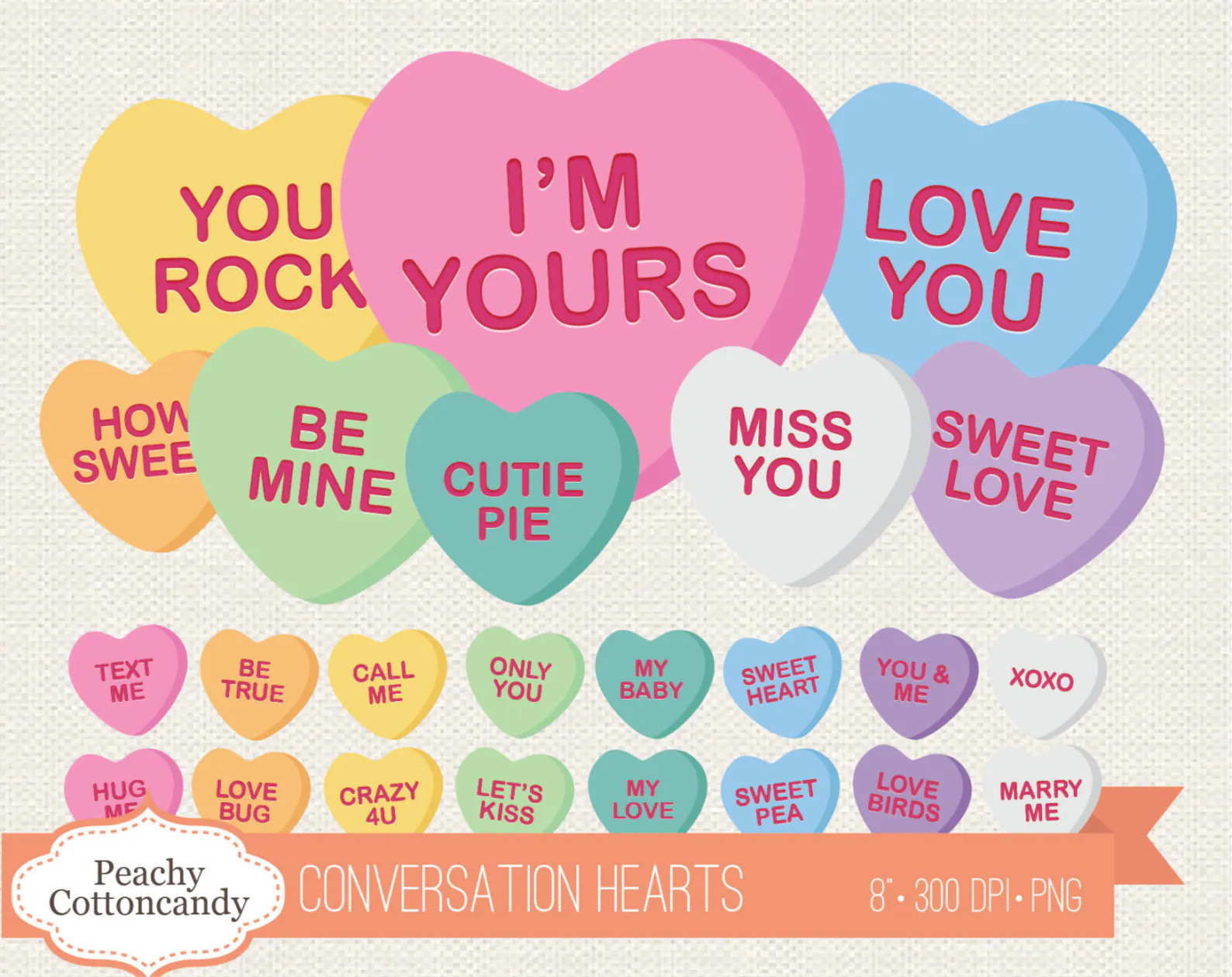 BUY 4 GET 50% OFF Conversation Heart Clip Art Conversation Heart Clipart Heart Candy Clipart Hear... | Etsy (US)