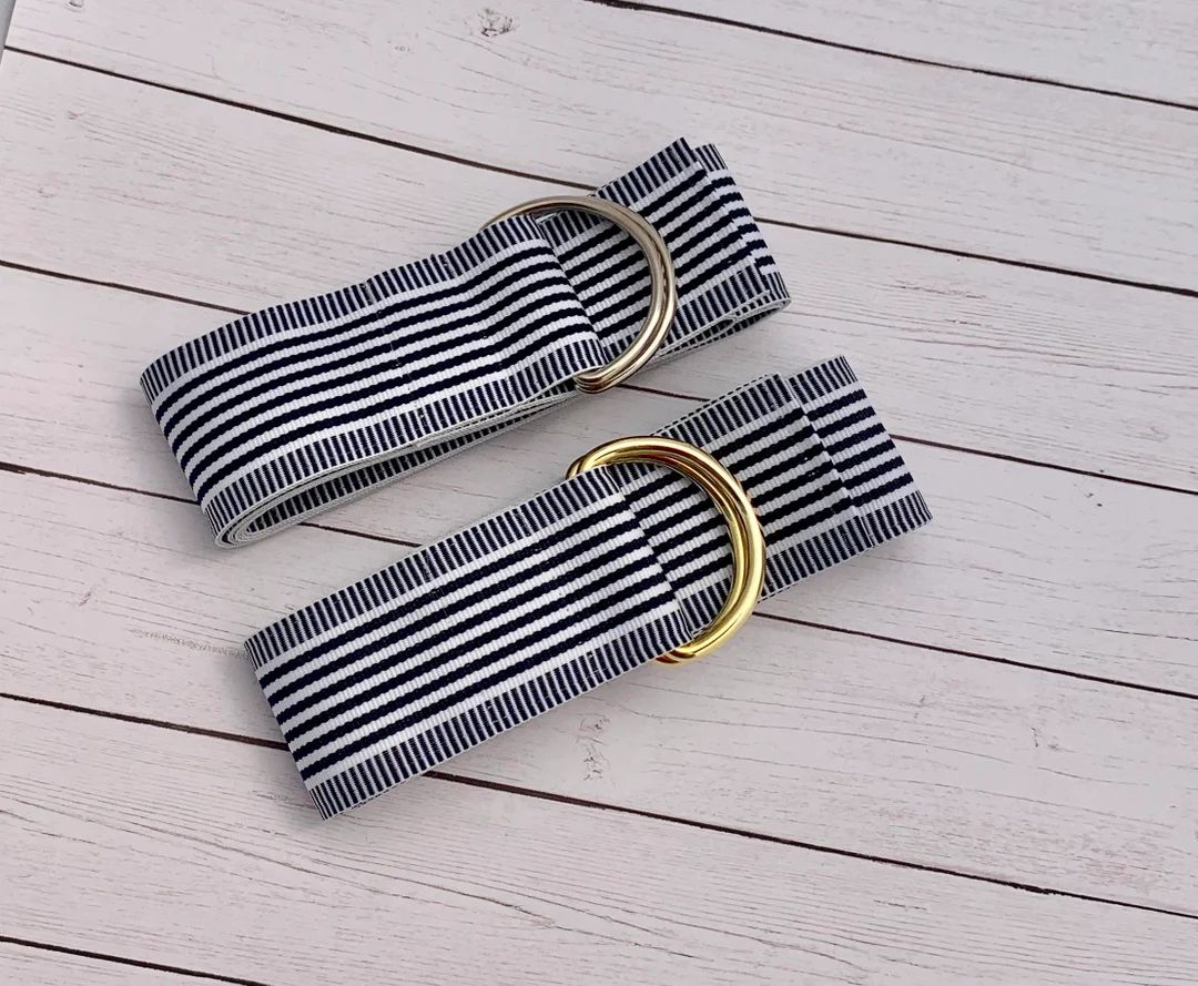 Women's Navy Blue and White Striped Grosgrain Ribbon Belt, Spring and Summer  Belt, Gold or Silve... | Etsy (US)