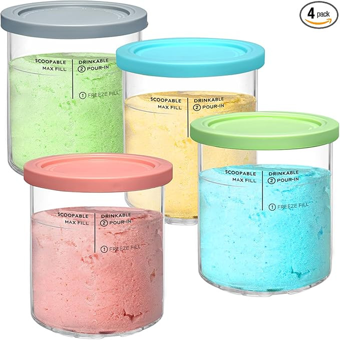 Creami Ninja Deluxe Pints and Lids 4 Pack,Compatible with Ninja Creami 11-in-1 NC501 NC500 Series... | Amazon (US)