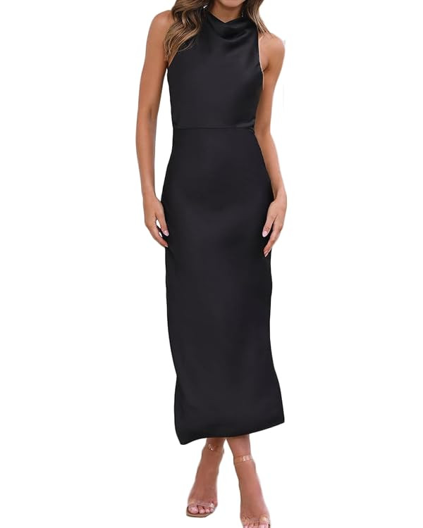 Halfisland Satin High Neck Backless Sleeveless Midi Dresses for Women Elegant Mock Neck High Wais... | Amazon (US)