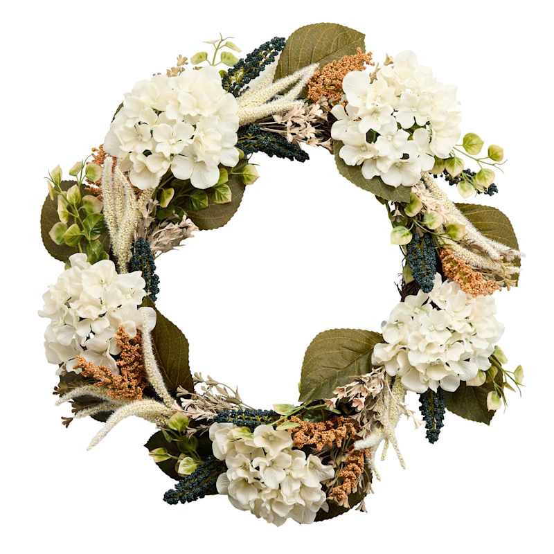 White Hydrangea Heather Wreath, 24" | At Home