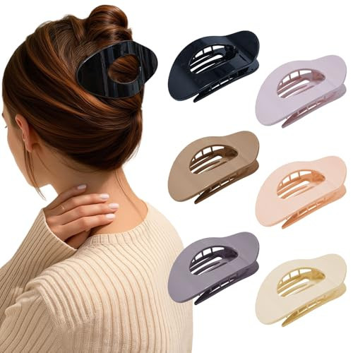 AWAYTR Flat Hair Clips For Women Lay Flat Claw Clip for Hair 6Pcs Round Large Hair Claw Clips (Glossy - Brown Series) | Amazon (US)
