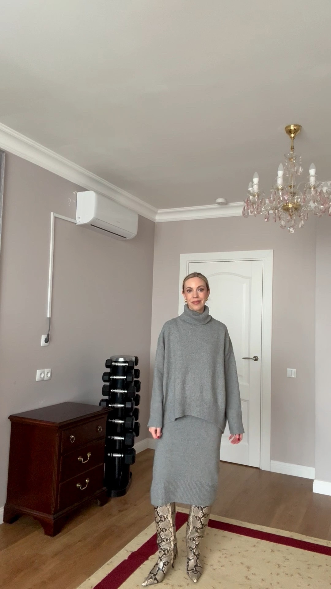 Workwear outfit, office look, knit sweater skirt set, snakeskin boots, style over 40

#LTKWorkwear #LTKOver40 #LTKootd