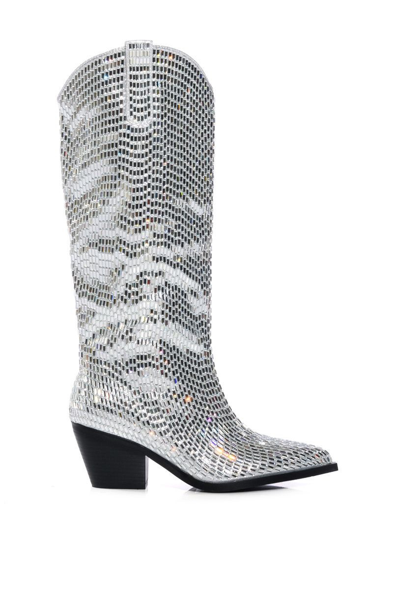 DRIVEN-SILVER JEWELED WESTERN BOOT | Azalea Wang