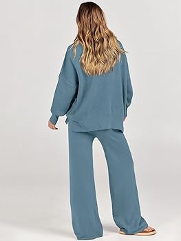 ANRABESS Women 2 Piece Outfits Oversized Chunky Knit Sweater Top Wide Leg Pants 2024 Fall Lounge ... | Amazon (US)