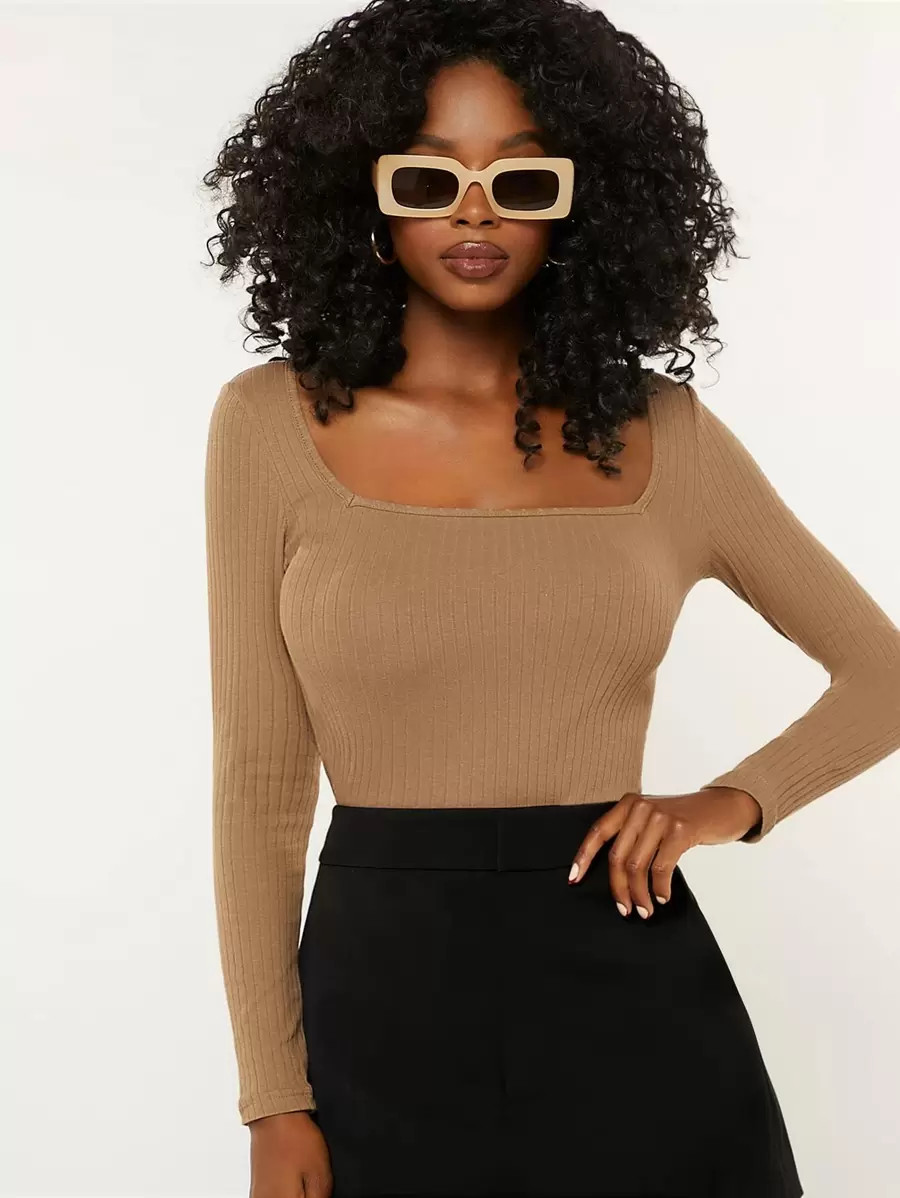 SHEIN BASICS Squared Neck Rib-knit Tee
   
      SKU: swtee07210526460
          (1000+ Reviews) ... | SHEIN