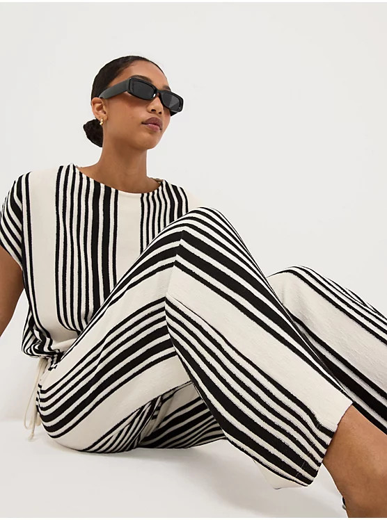 Cream Striped Wide Leg Co-ord Trousers | George