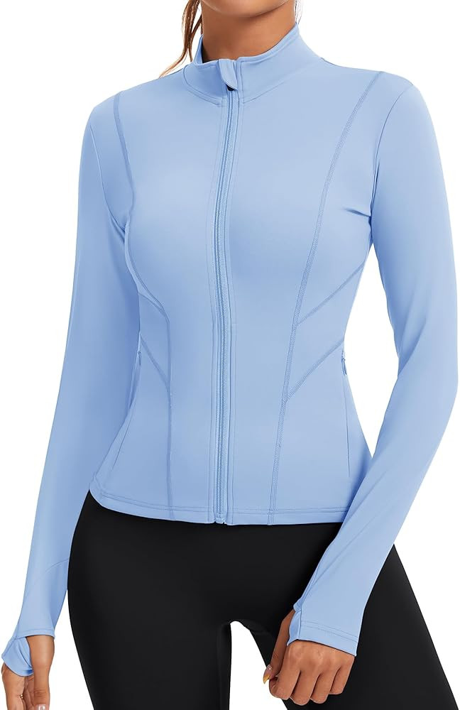 Rapbin Women's Slim Fit Workout Jackets Full Zip Long Sleeve Running Athletic Tops Yoga Shirts wi... | Amazon (US)