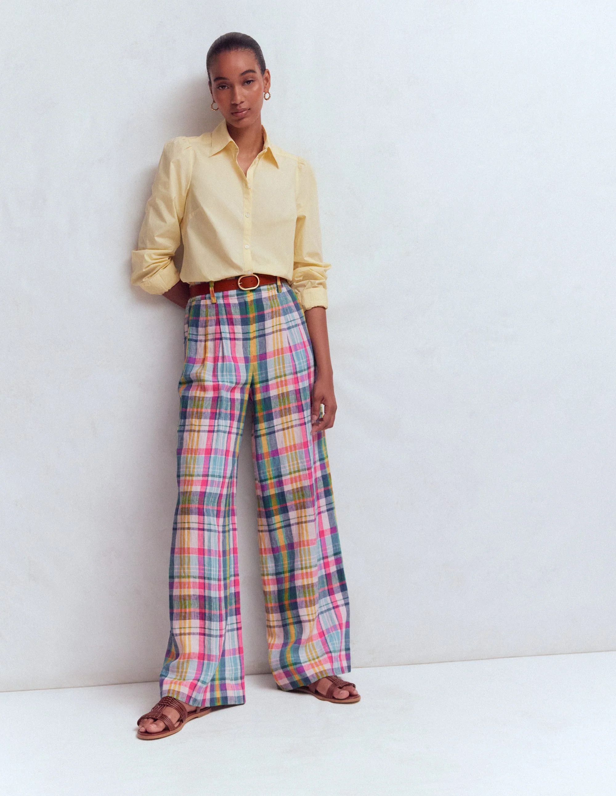 Kensington Linen Trousers
Blue, Pink and Green Madras
 | Boden UK
