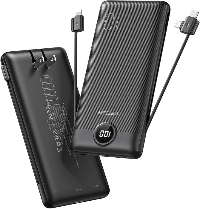 VEGER Portable Charger for iPhone Built in Cables and Wall Plug, 10000mah Slim Fast Charging USB ... | Amazon (US)