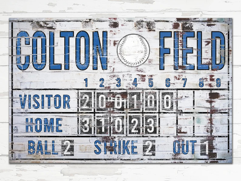 Custom Baseball Scoreboard Sign Vintage Custom Canvas Man Cave Game Room Media Nursery Kids boys ... | Etsy (US)