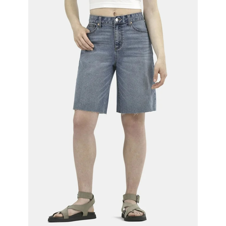 No Boundaries Denim Fray Jorts, Women's and Women's Plus | Walmart (US)