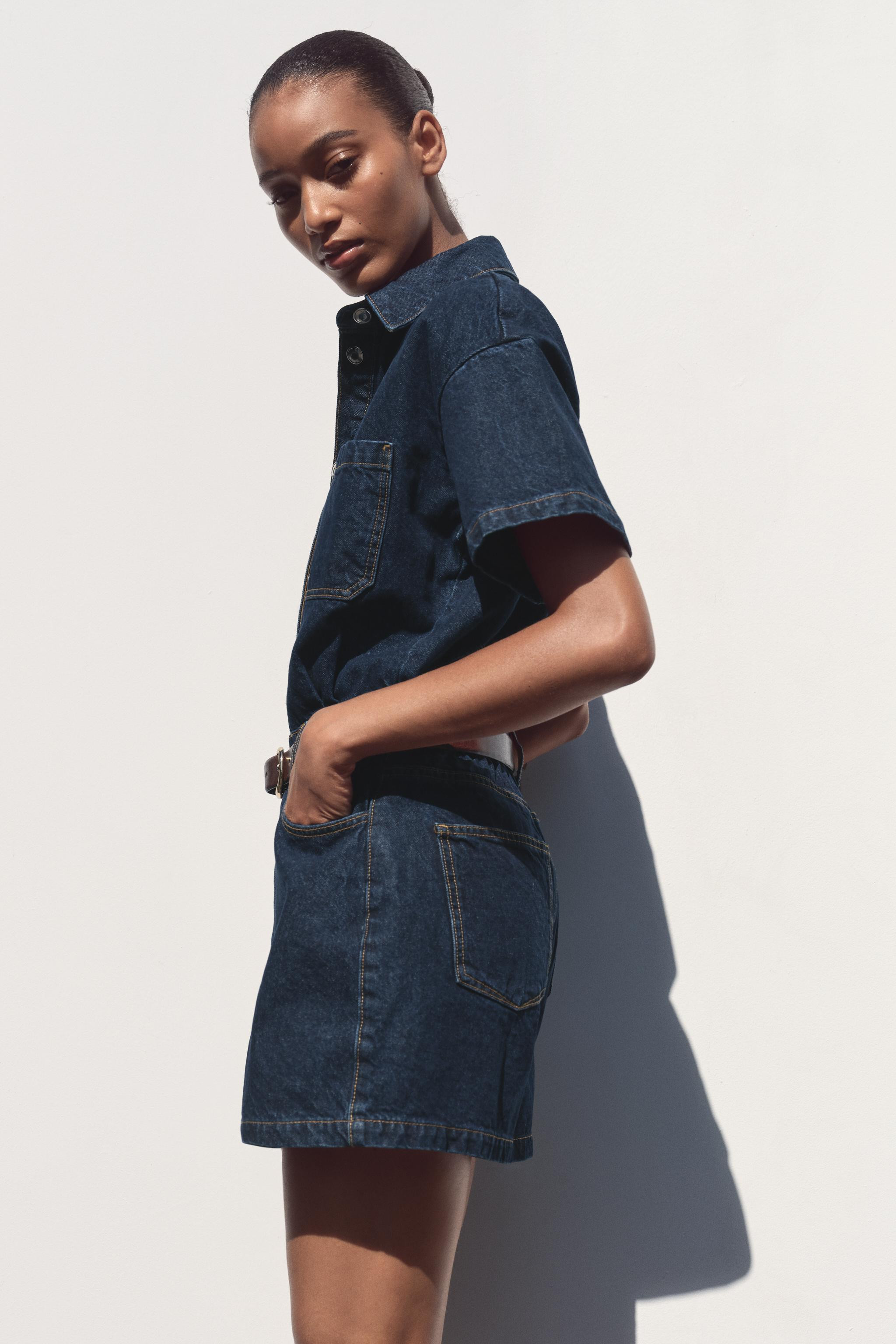 Z1975 SHORT SLEEVE DENIM JUMPSUIT | Zara US