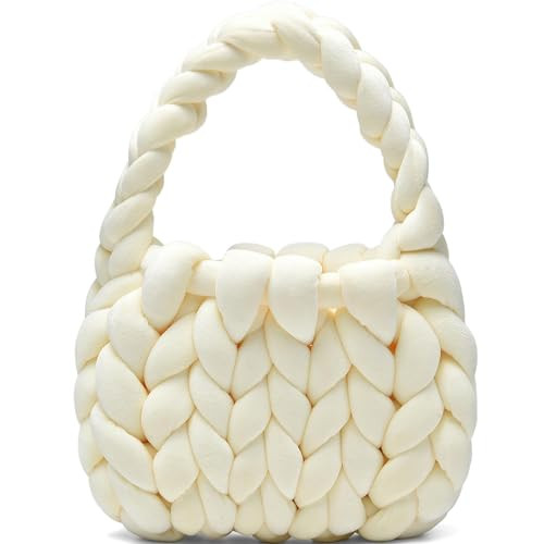 Handwoven Tote Bags for Women Chunky Yarn Knit Shoulder Bag Handmade Braided Purse | Amazon (US)
