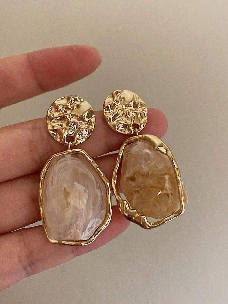 1 Pair Metallic Resin Ombre Vintage Style Dangle Earrings, Elegant Accessory For Daily Wear, Vacation, Evening Party | SHEIN