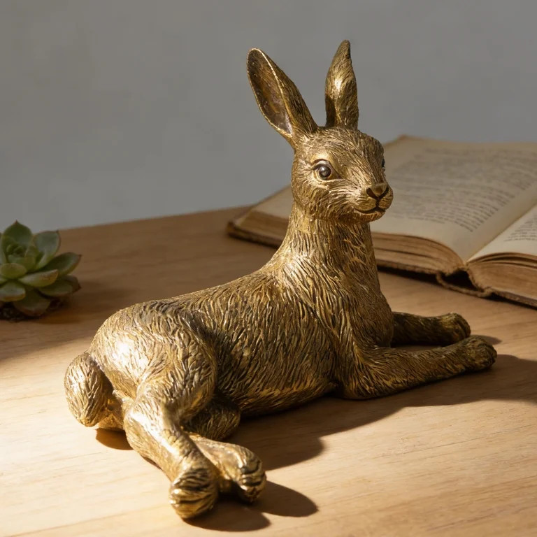 DAMAI Gold Rabbits Easter - 6.5 Inch Vintage Resin Lying Down Bunny Statue, Small Bunny Decor for... | Walmart (US)