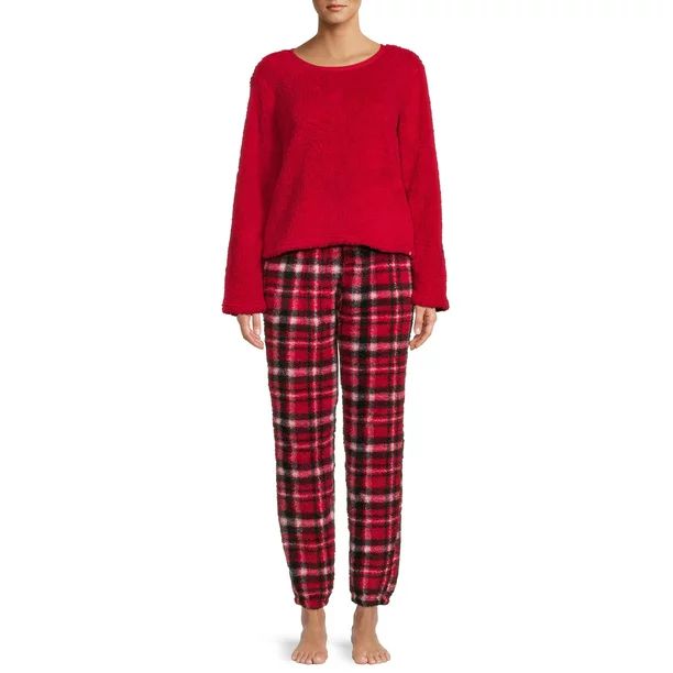 Jessica Simpson Women's Faux Sherpa Top, Pants, Shorts and Hair Scrunchie Sleep Set, 4-Piece - Wa... | Walmart (US)