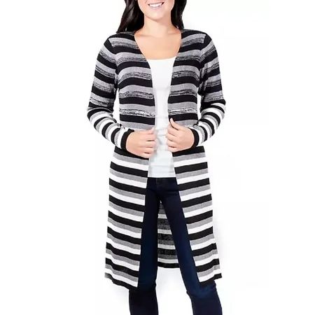 NY Collection Women s Striped Duster Cardigan Black Size Petite Small | Walmart (US)