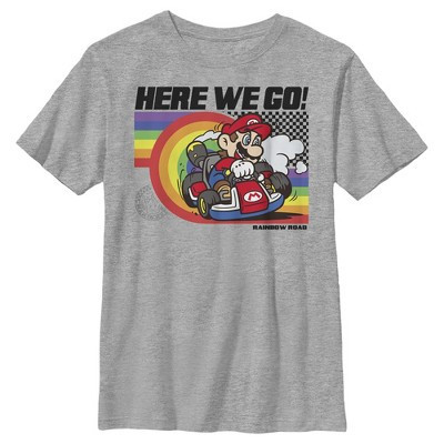 Boy's Nintendo Mario Kart Rainbow Road Racing  T-Shirt - Athletic Heather - Medium | Target