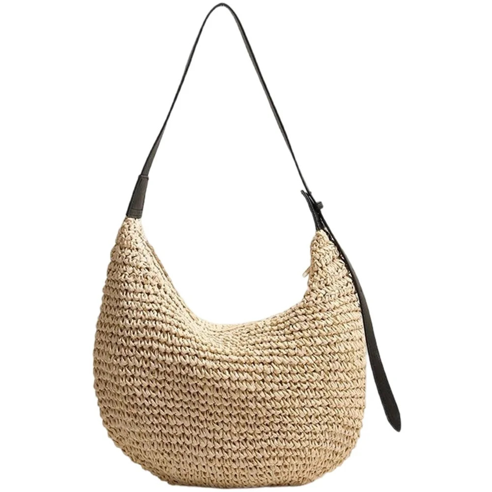Jiibva Beige Paper Grass Woven Crescent Handbag Adjustable Strap Underarm Bag 1Pc | Walmart (US)