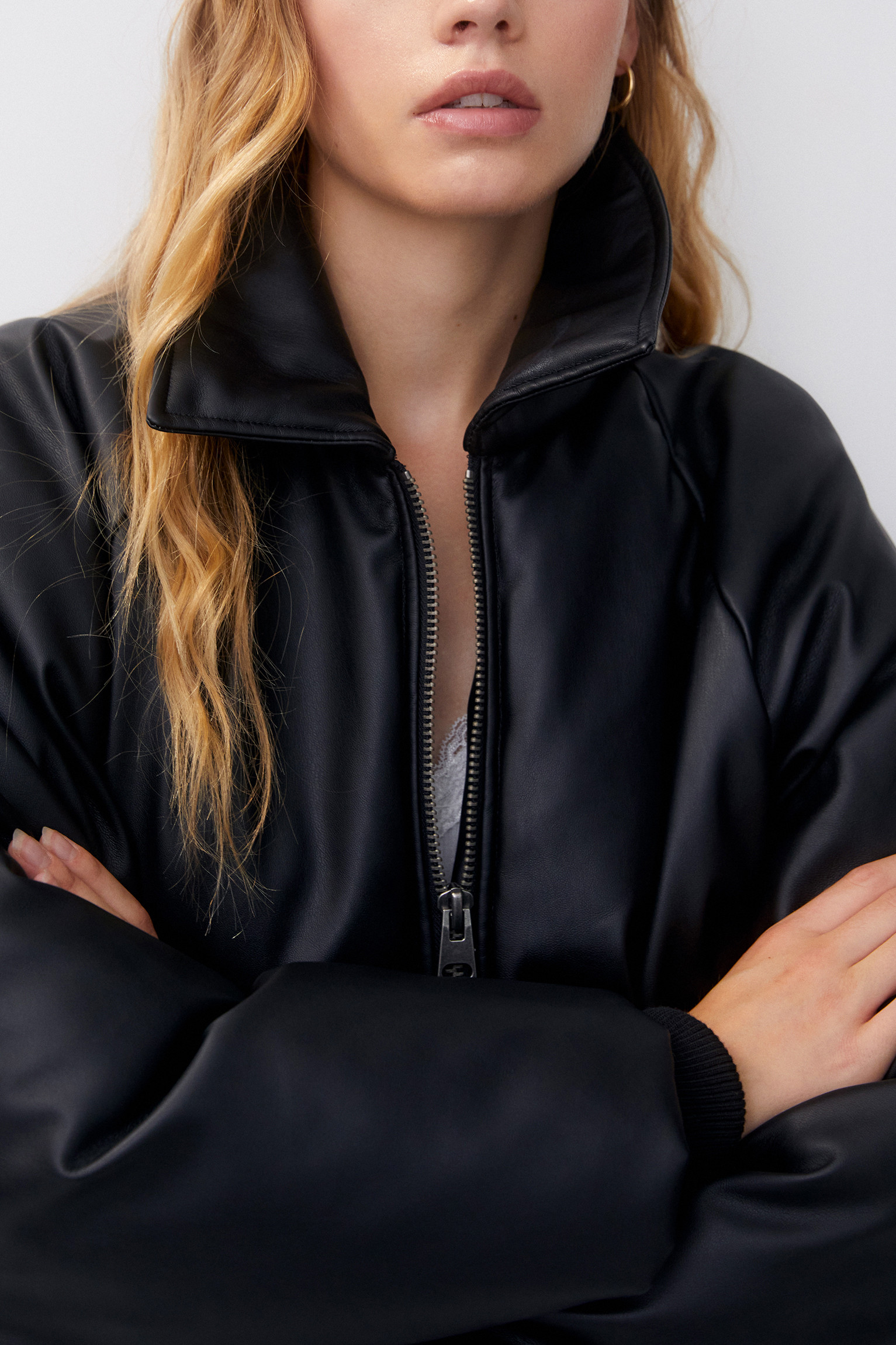Faux leather quilted bomber jacket | PULL and BEAR UK