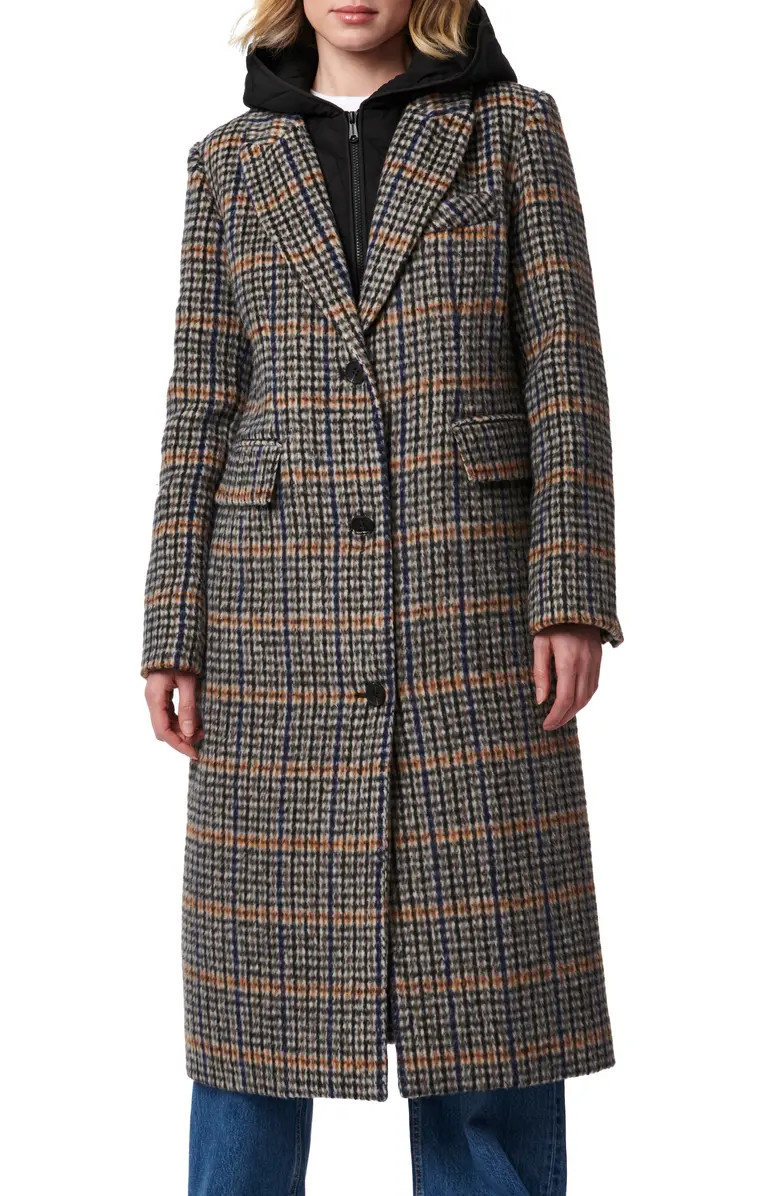 Bernardo Plaid Coat with Hooded Bib | Nordstrom | Nordstrom