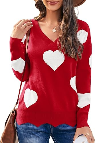 Grforclo Sweaters for Women Valentines Day Fall Fashion Pullover Sweater Long Sleeve V Neck Cute ... | Amazon (US)