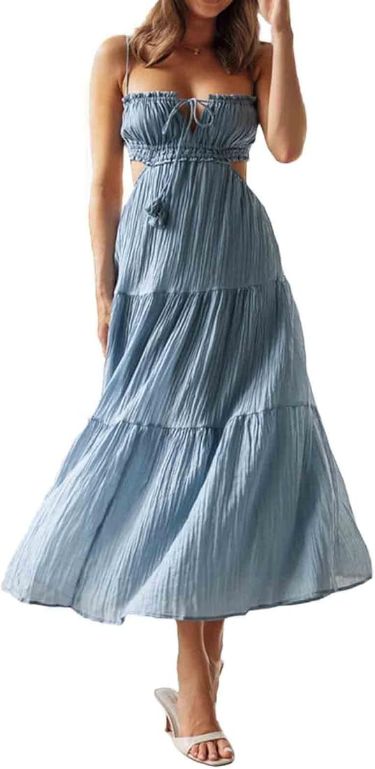 Summer Going Out Floral Swing Boho Maxi Dress Women Casual Long Sleeve Loose A-line Ruffle Long B... | Amazon (US)