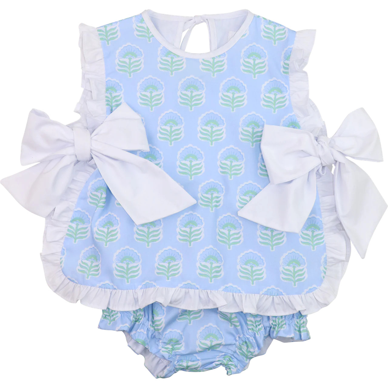 Blue And Green Floral Block Print Diaper Set | Cecil and Lou