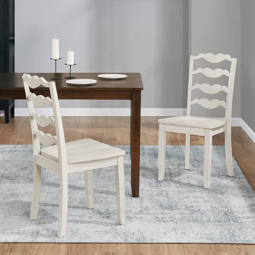 DUHOME Wood Ladder Back Chairs Set of 2,Antique White- Wooden Armless Kitchen Chairs with Solid R... | Amazon (US)