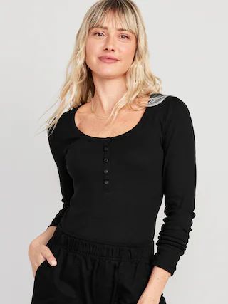 Fitted Rib-Knit Henley T-Shirt for Women | Old Navy (US)