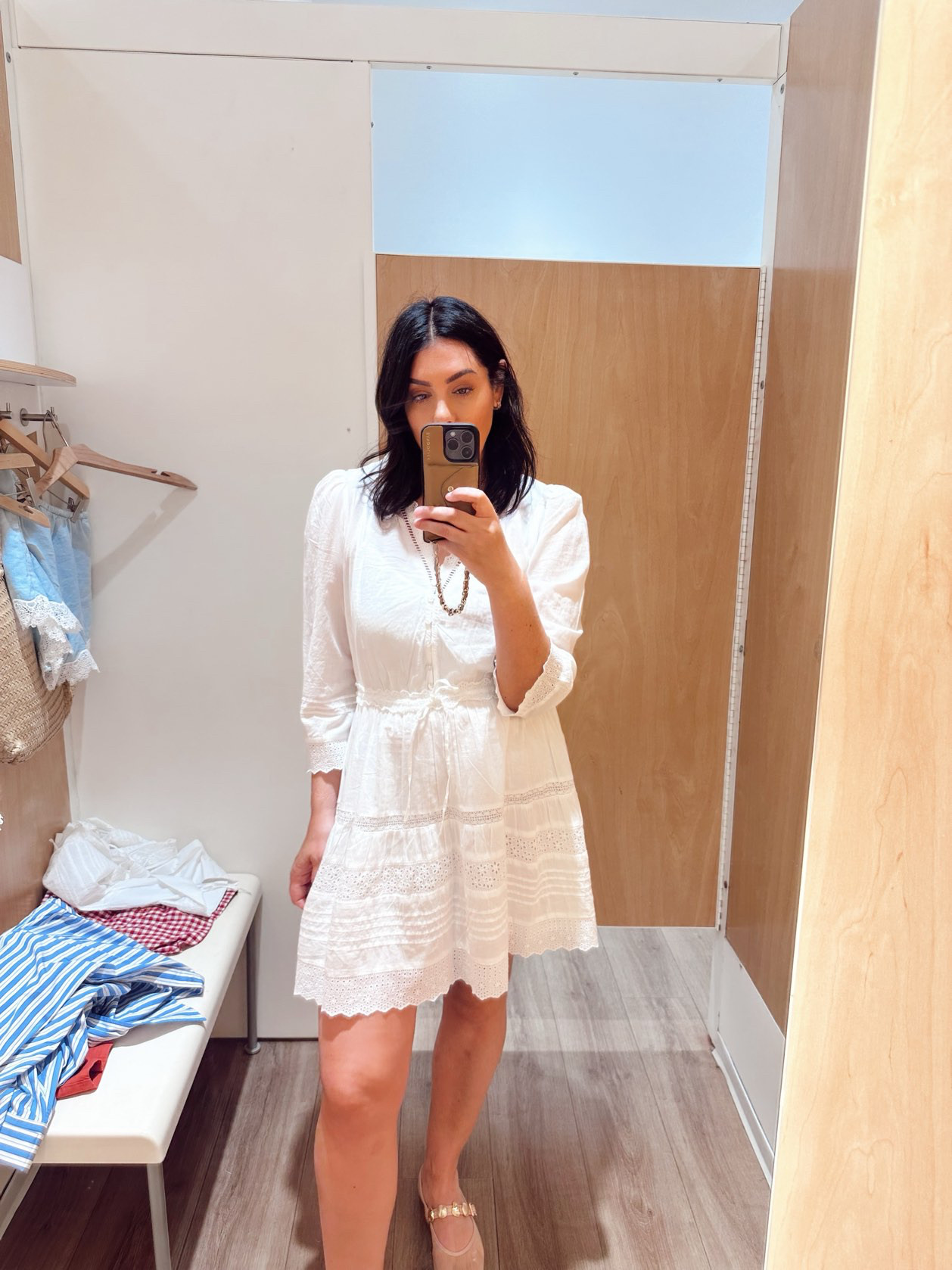 I love this dress – but I need the medium! There wasn’t a medium left so I went with large and just overall it’s a bit loose / long. It’s a darling dress, non sheer and it comes in a french blue or black, too! 

It's an extra 50% off too! 

 