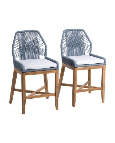 Set Of 2 Cross Woven Counter Stools With Cushions | Marshalls