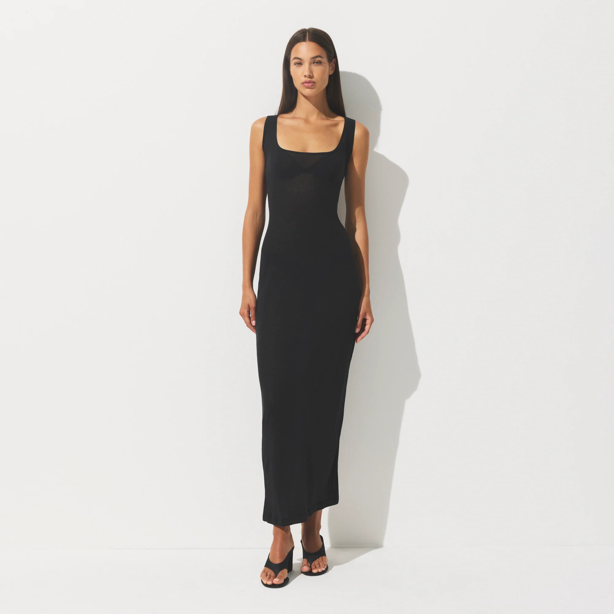 SKIMS Long Dress | Black | Large | Sheer Rib | SKIMS (US)