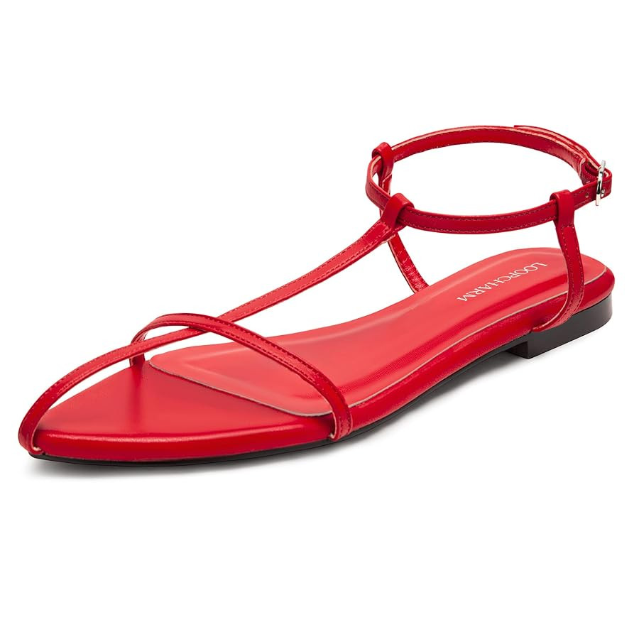 Women's Flat Sandals Pointed Open Toe T-Strap Comfortable Gladiator Summer Slide Strappy Sandals | Amazon (US)