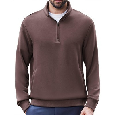 Pinspark Mens Quarter Zip Pullover Long Sleeve Mock Neck Sweatshirts with Pockets Thermal Midweight Polo Shirt Relaxed Fit Brown L | Target
