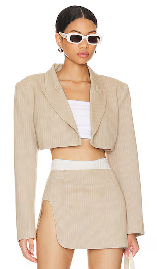 x REVOLVE Zayne Cropped Blazer in Bone & White Stripe | Revolve Clothing (Global)