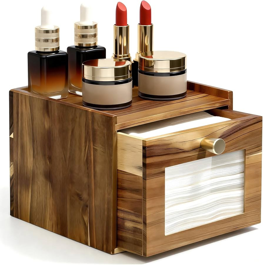 Disposable Face Towel Holder, Acacia Wood Storage Drawer Compatible with XL Disposable Face Towel... | Amazon (US)
