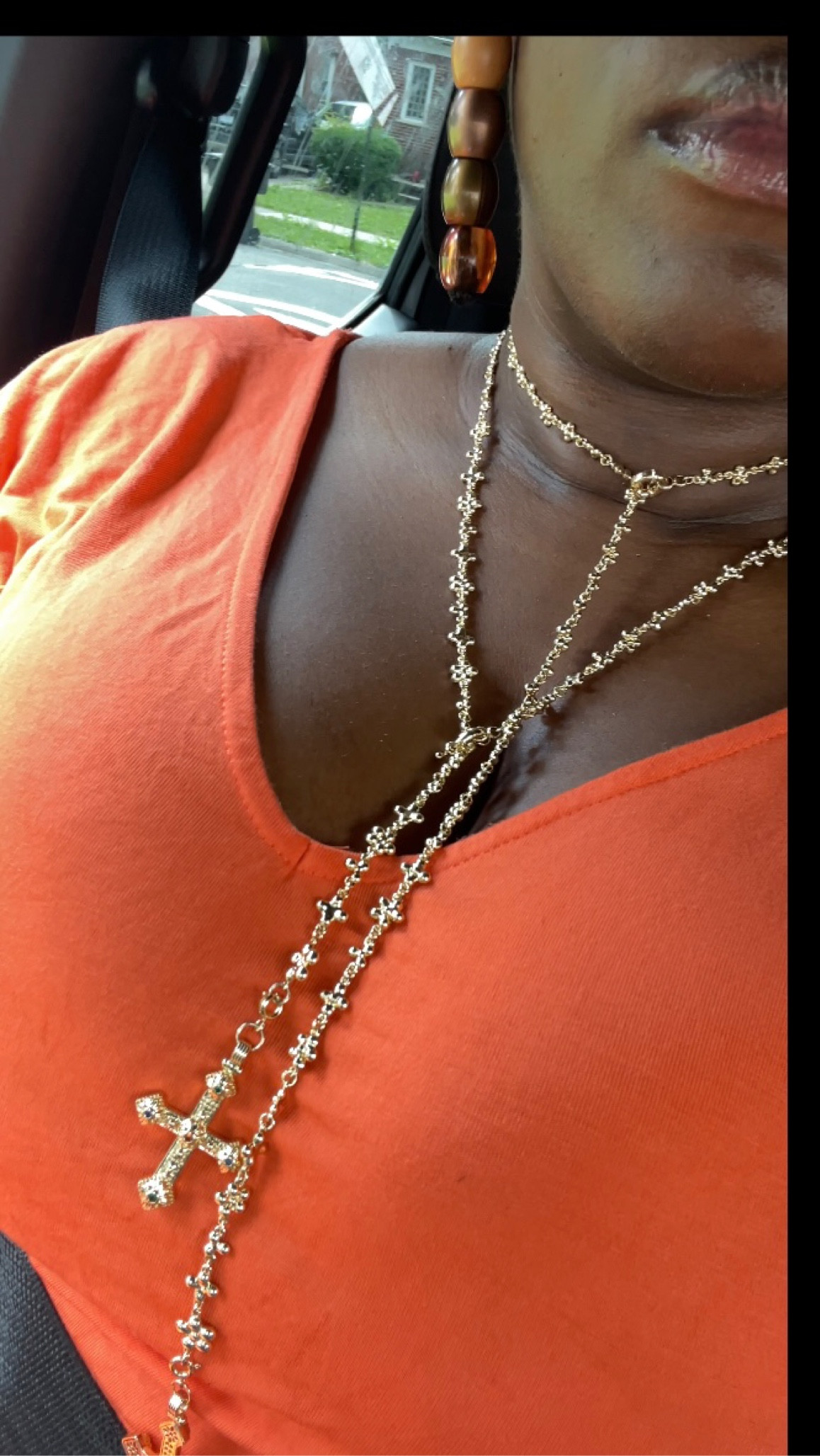 Popular layered crosses .. these are a look alike to another brand but much more affordable. I recommend buying at least 2 or 3 for a layered look 