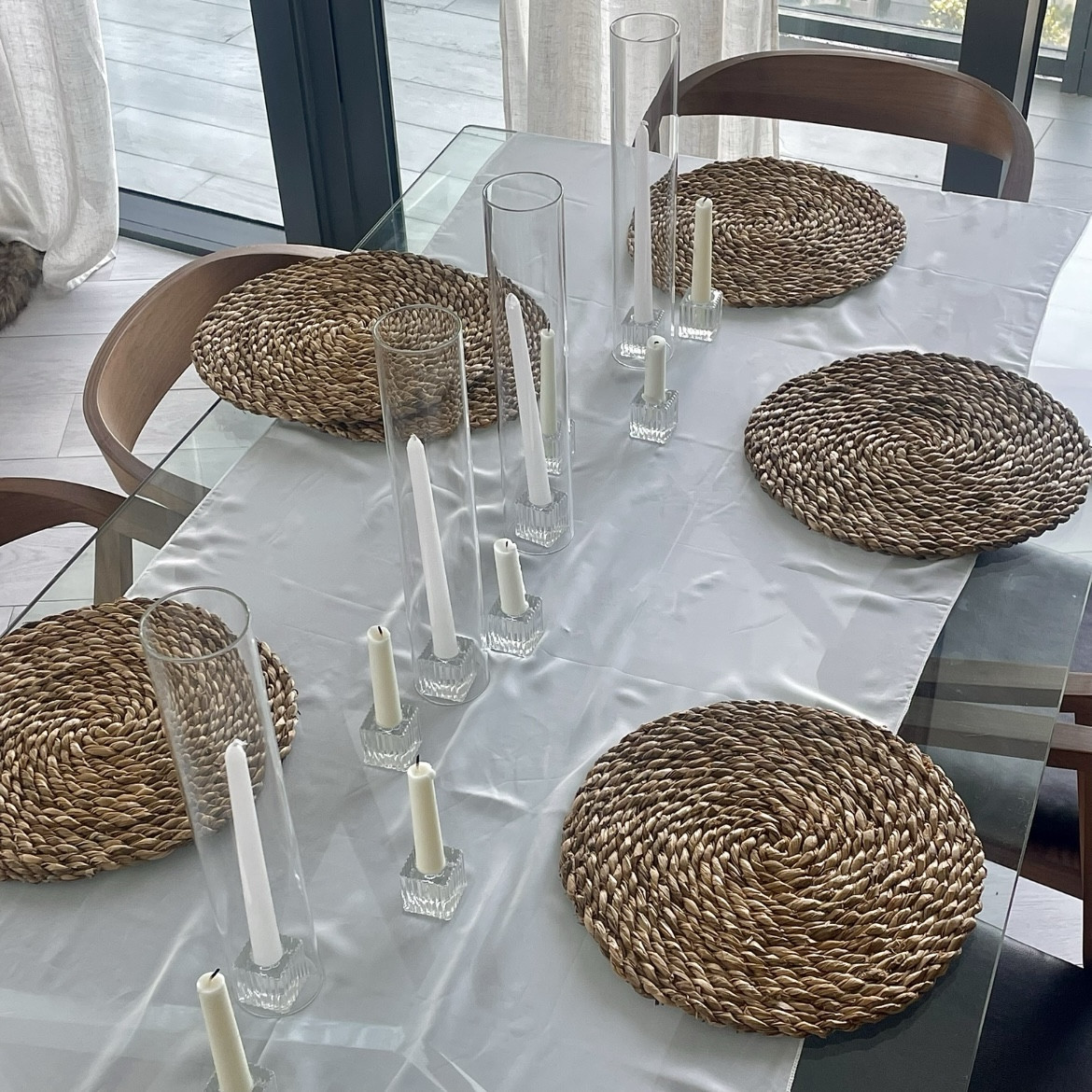 Having a dinner party? I got you, Round woven placemats that have a nice touch of sophistication and calm boho feel. Beautiful wedding table runner that is sheer fabric. Candles to make the mood🌜✨

#LTKSaleAlert #LTKFindsUnder50 #LTKHome