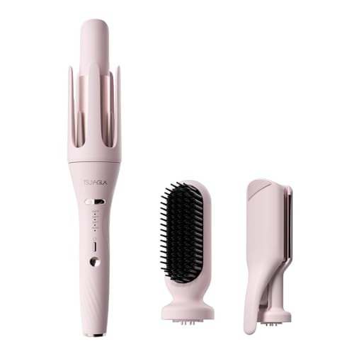 3 in 1 Automatic Curling Iron with Interchangeable 1'' Barrel, Hair Crimper, Straightening Brush, Rotating Ceramic Curling Iron with 3 Temp, 2-Way Rotation, 10S Fast Heating, Dual Voltage | Amazon (US)