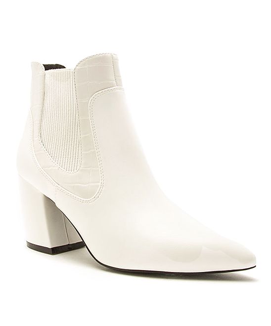 Qupid Women's Casual boots WHT - White Croc-Embossed Accent Chelsea Boot - Women | Zulily