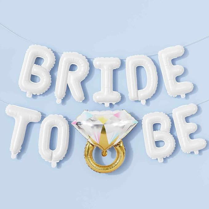 Bachelorette Party Decorations, White Bride To Be Bridal Shower Letter Balloons Banner with Diamo... | Amazon (UK)